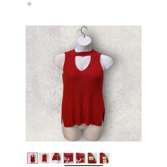 Anthropologie Moth Vera Red Knit Sweater Tank Medium Cutout Sleeveless Top - Picture 5 of 8